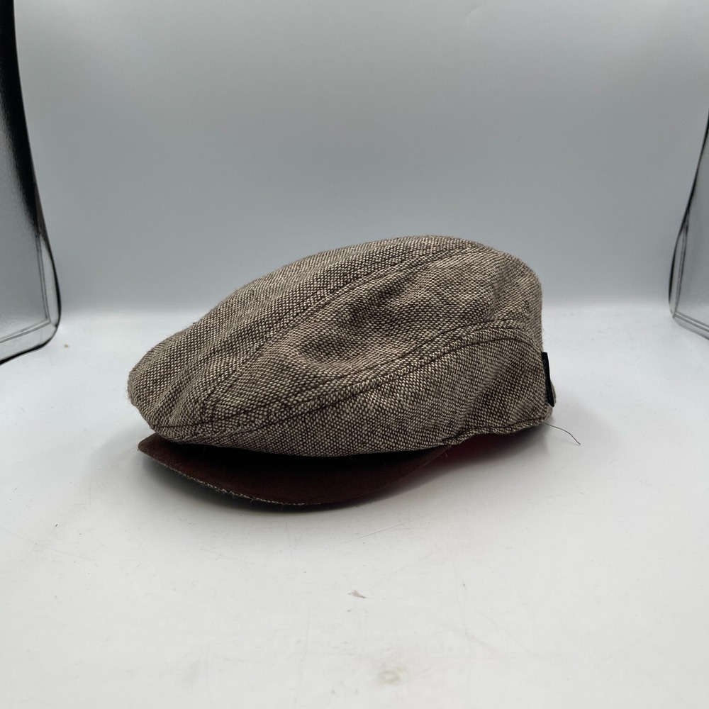 London Fog Cap Mens S/M Brown Tweed Ivy Shape Newsboy Cabbie Flat Golf Hat